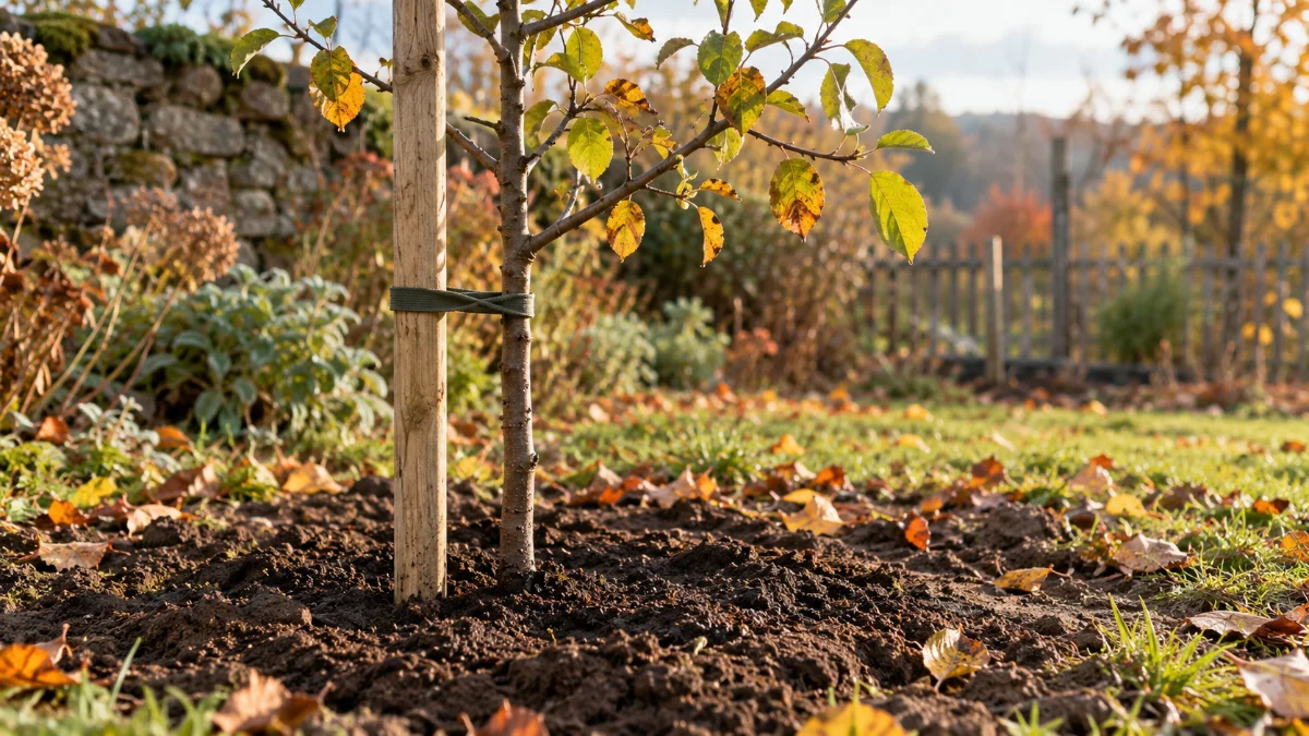 Planter un arbre fruitier avec un tuteur en automne