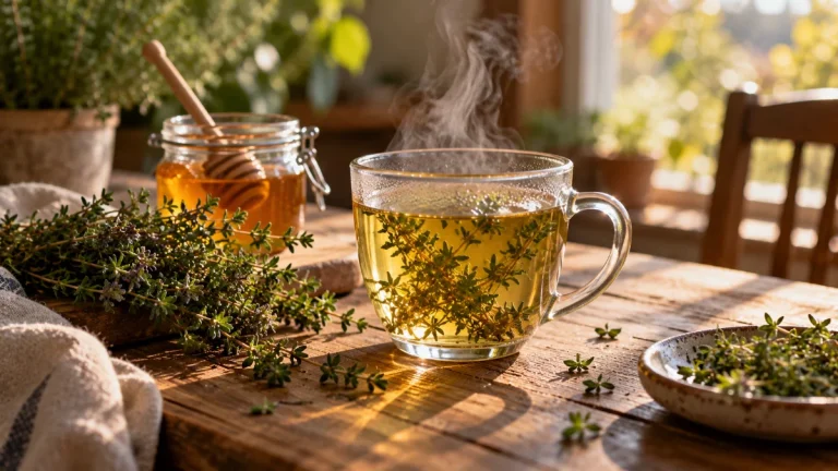 Tisane de thym fumante avec brins de thym frais
